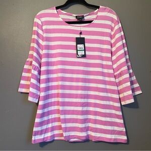 NWT Jones New York Sz Large Women’s Bell Short Sleeve Pink White Striped Top $59